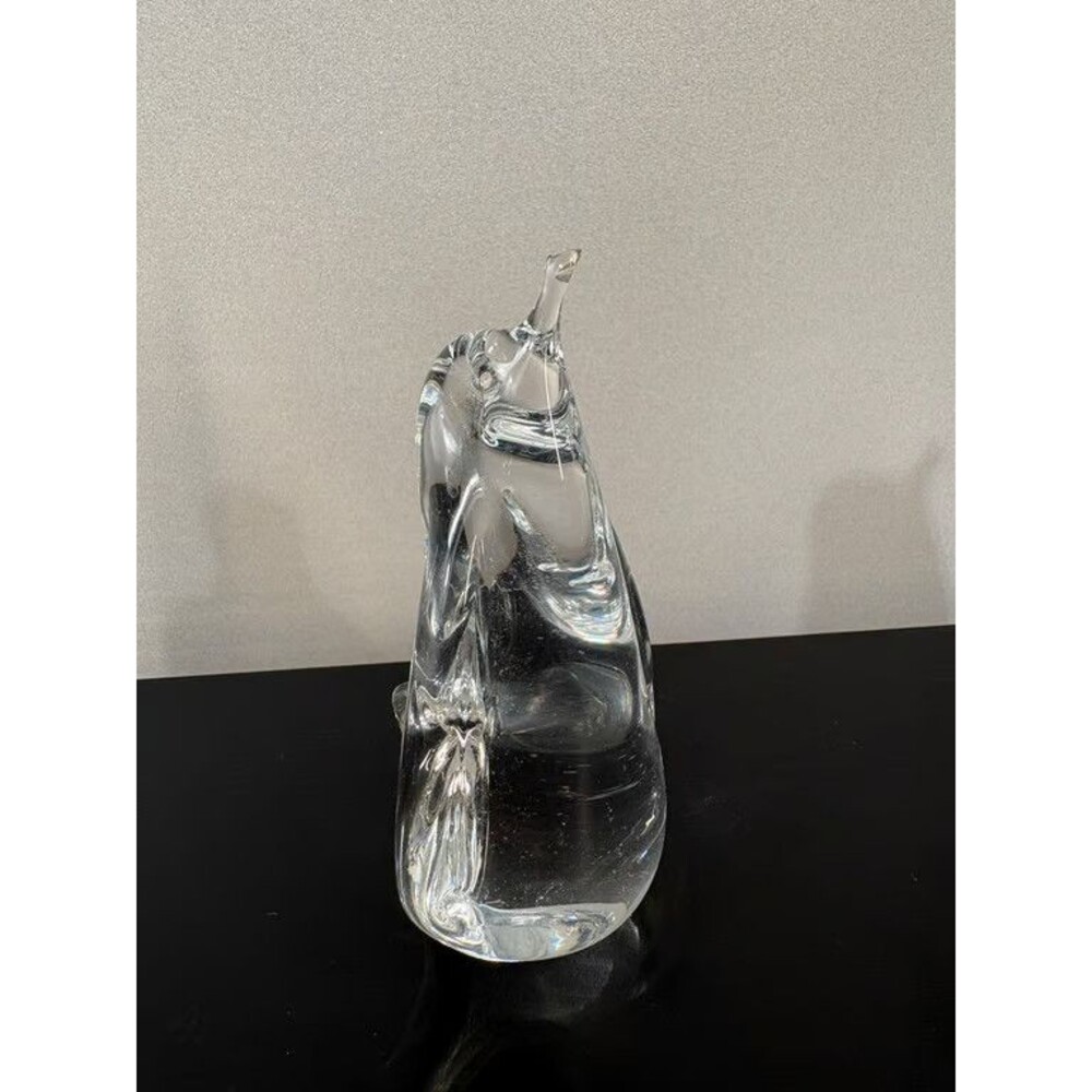 Tall Art Glass Penguin Upright Solid Clear Glass Sculpture Swirl Body 6 in